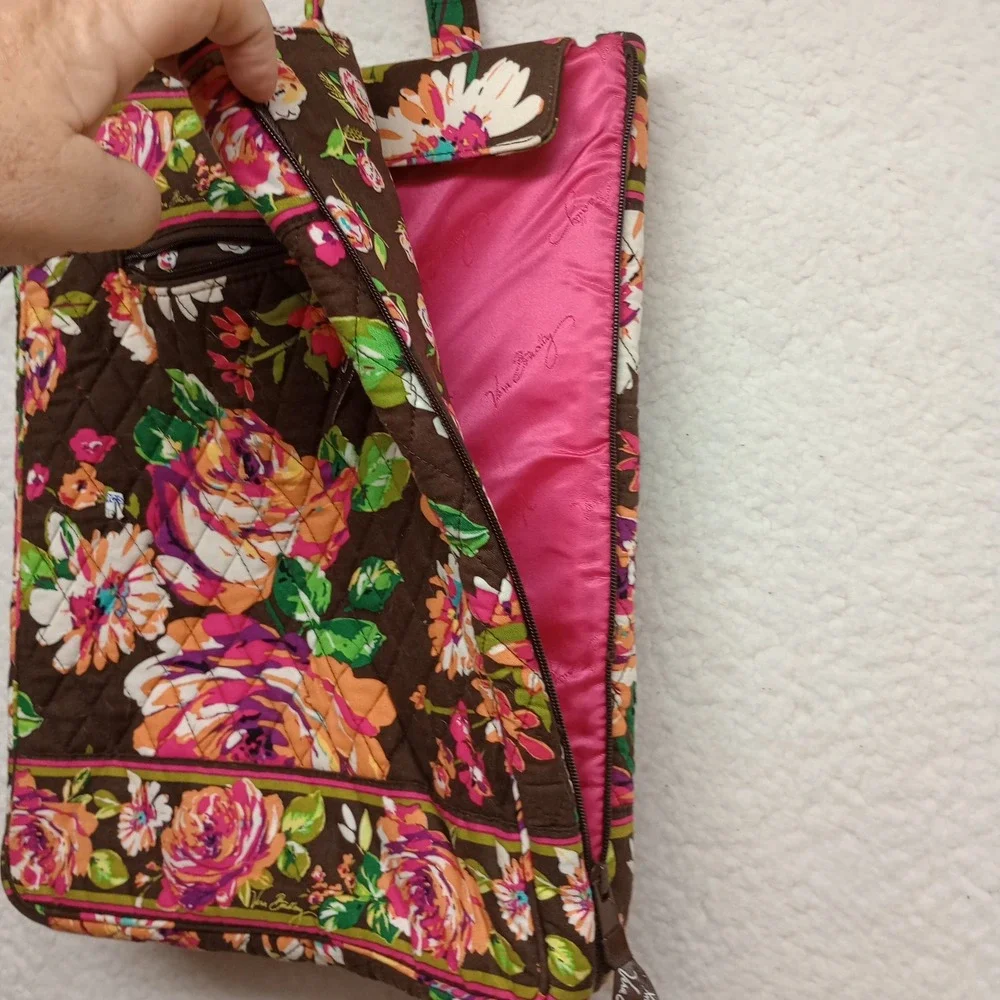 Vera Bradley Mocha Rouge Floral Quilted Laptop Tote Bag Checkpoint Friendly
